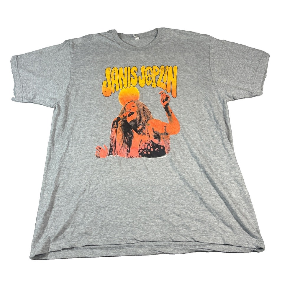 Janis Joplin Unisex Adult Short Sleeve Top Grey Lady Graphic Vintage Size XL